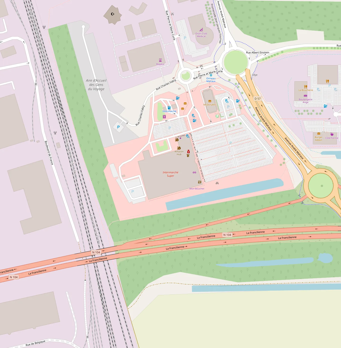 Plan d'accès à l'atelier Cordon'Services, 2 Rue Charles Fabry à Combs-la-Ville, dans la galerie marchande Intermarché de la ZAC de l'Ormeau, entre le boulevard de France et l'avenue André Malraux, au nord de la Francilienne.